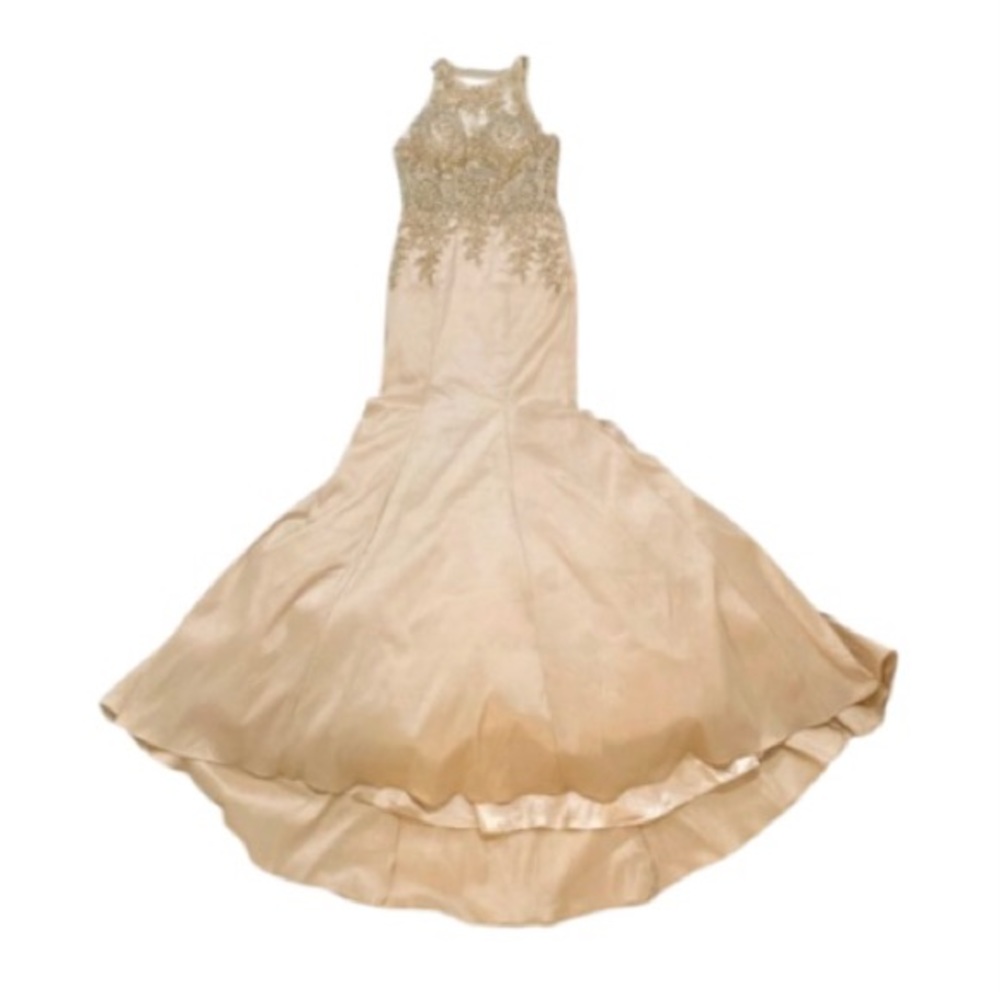 Champagne Sequined Gown Morilee By Madeline Gardner - Size 2 - Picture 4 of 16